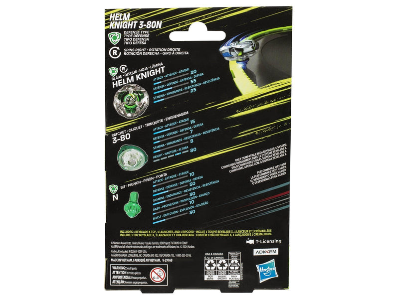 Beyblade X Helm Knight 3-80N Starter Pack Set with Defense Type Top & Launcher