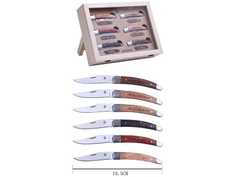 Laguiole knife set 6 pcs. foldable with wooden handle