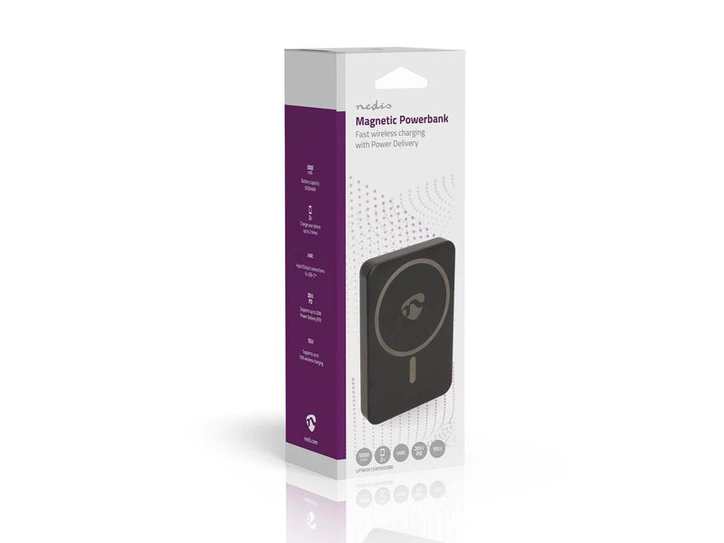Nedis Powerbank | 5000 mAh | Wireless charging | 1.67 / 2.22 / 3.0 A Powerbank (Akku) - schwarz - 5000 mAh