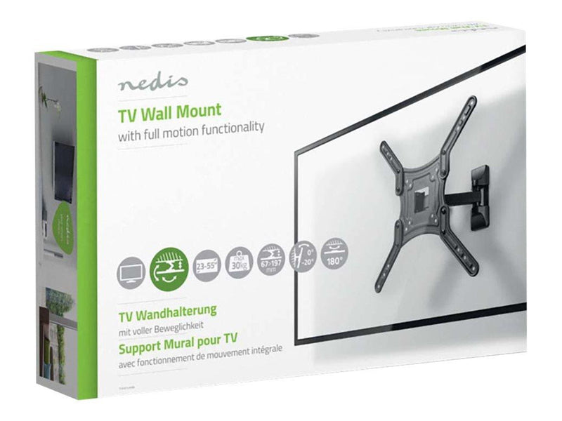 Nedis TVWM1430BK bracket - full-motion - for TV - black 30 kg 55" 100 x 100 mm