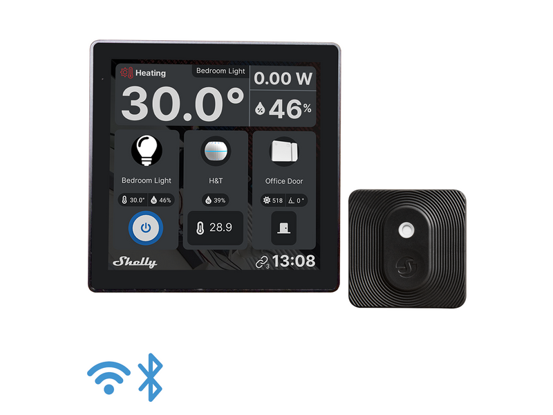 Shelly Wall Display Black + BLU H&T Black - WiFi touch screen