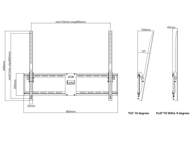 Multibrackets M Universal neigen Wallmou 75 kg 63" 200 x 100 mm