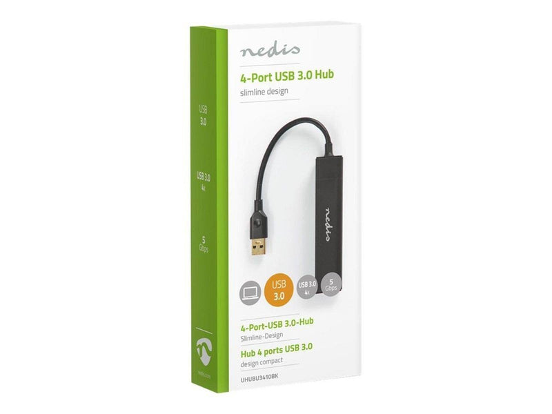 Nedis UHUBU3410BK - hub - 4 ports USB-Hubs - USB 3.2 - 4 - Schwarz