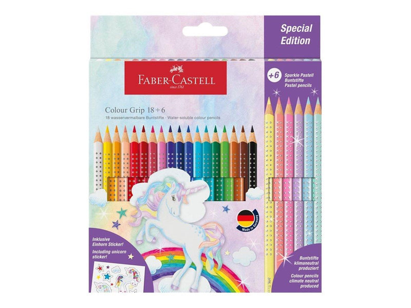 Faber Castell Colour Grip - colour pencil pack of 24 with unicorn sticker