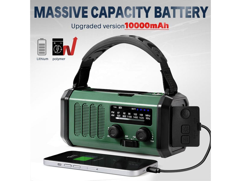 Lippa Emergency Radio - Solar - Dynamo - Compass - 10.000 mAh Power Bank - AM/FM - Mono - Grün