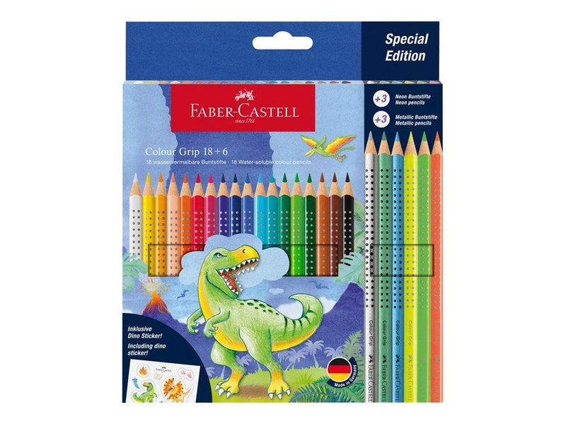 Faber Castell Colour Grip - colour pencil pack of 24 with dinosaur sticker
