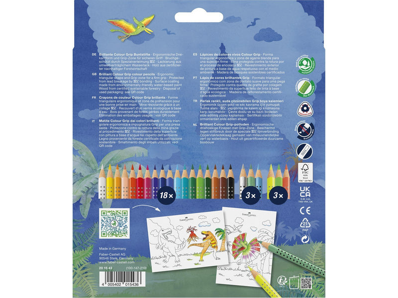 Faber Castell Colour Grip - colour pencil pack of 24 with dinosaur sticker
