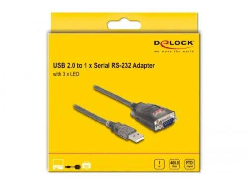DeLOCK Adapter USB 2.0 Type-A to 1 x Serial RS-232 D-Sub 9 pin male