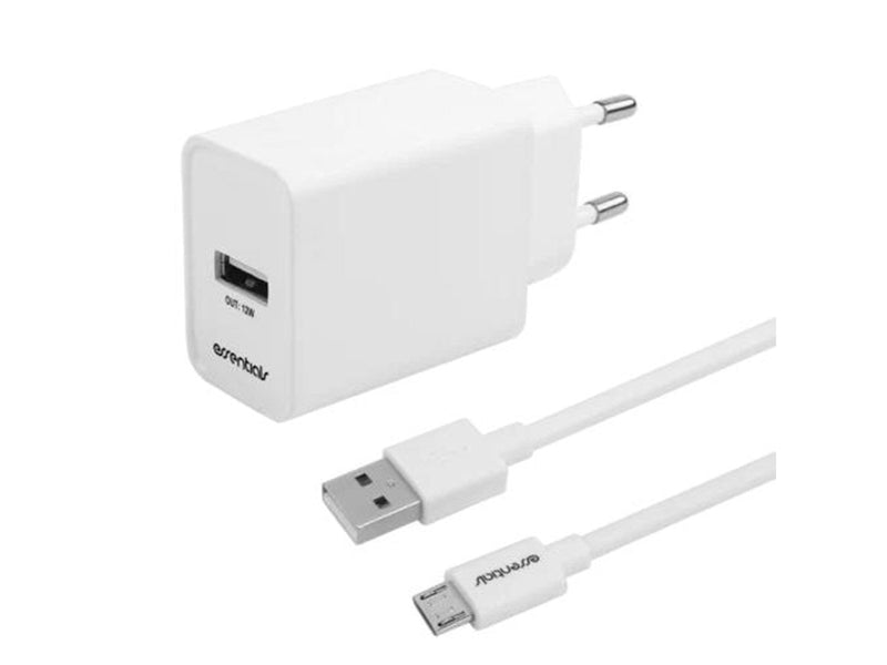 Essentials Wall Charger 12W USB-A Micro USB Cable 1m White