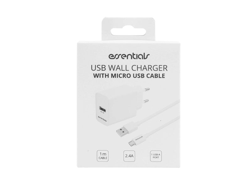 Essentials Wall Charger 12W USB-A Micro USB Cable 1m White