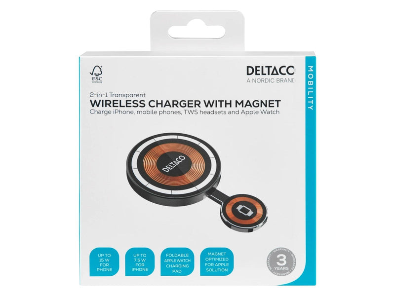 Deltaco 2-in-1 Transparent Wireless Charger