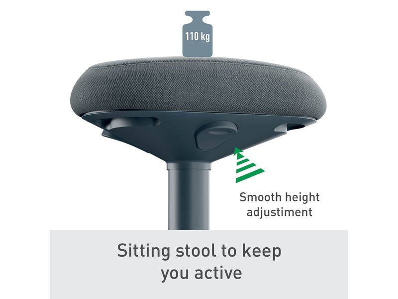 Leitz Ergo Active Sitzhocker mit Komfortsitz, Dunkelgrau Schemel - 100% recyceltes Material - Bis zu 110 kg