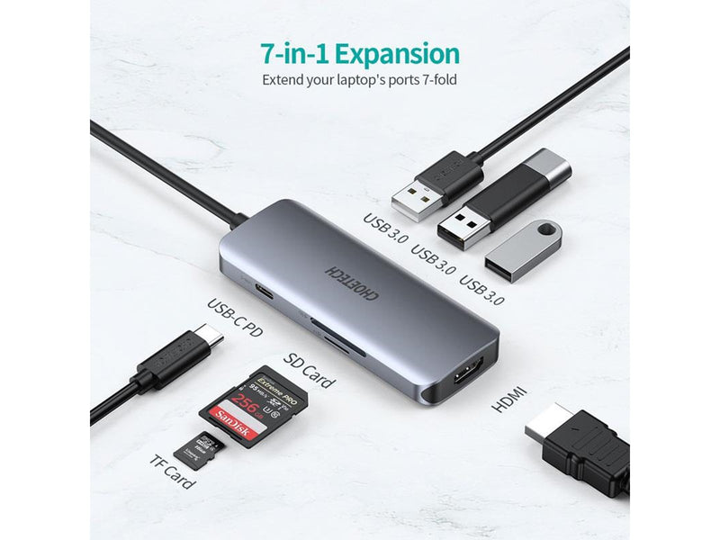 Choetech Adapter 7w1 HUB-M19 USB-C (silver) USB-Hubs