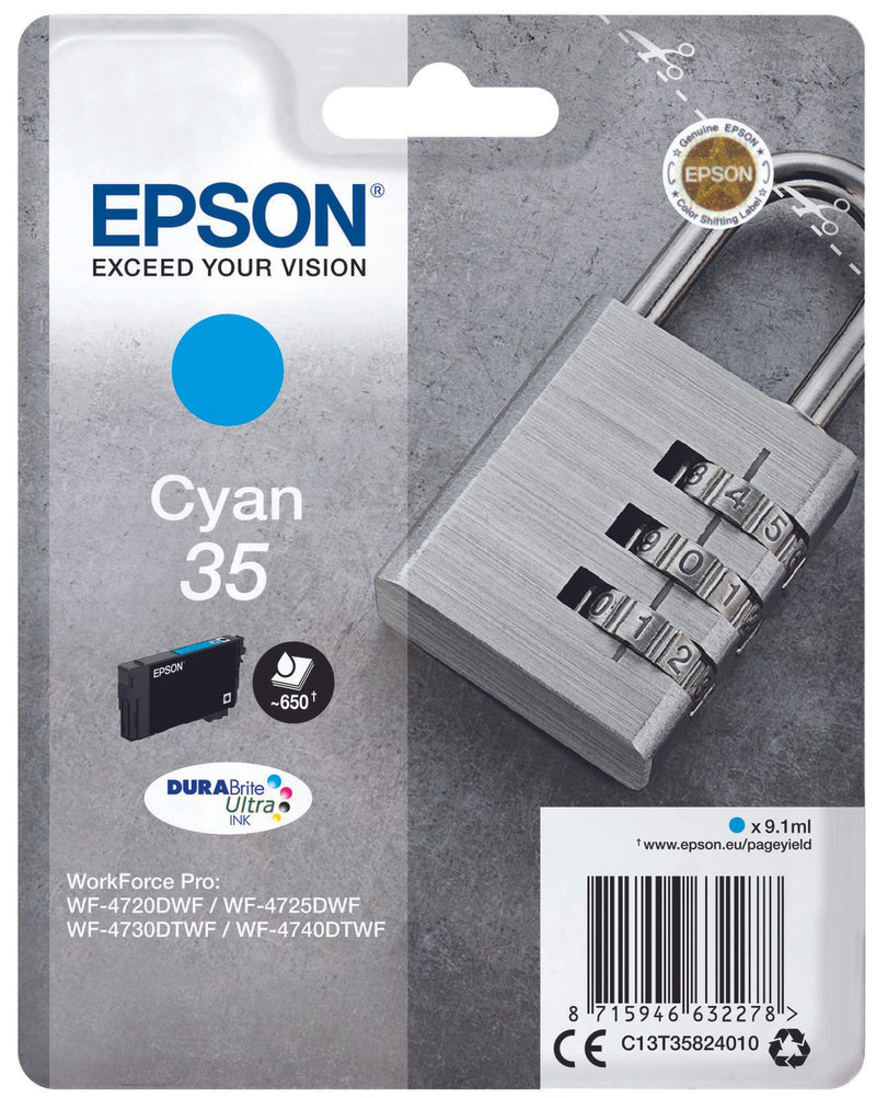 Epson Original 35 Schloss Druckerpatrone cyan 650 Seiten 9,1ml (C13T35824010)