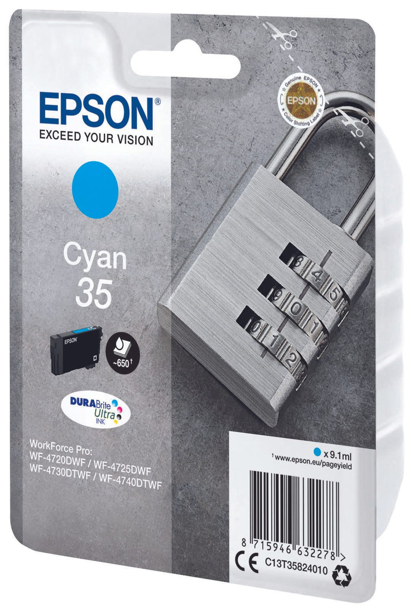 Epson Original 35 Schloss Druckerpatrone cyan 650 Seiten 9,1ml (C13T35824010)