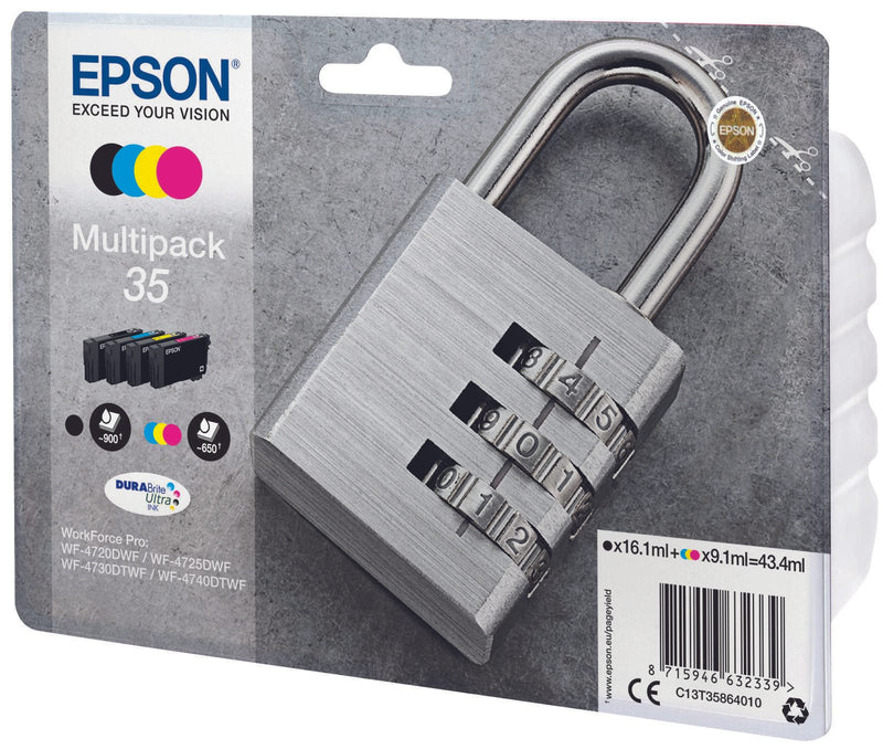 Epson Original 35 Schloss Druckerpatronen 4er Multipack schwarz cyan magenta gelb (C13T35864010)