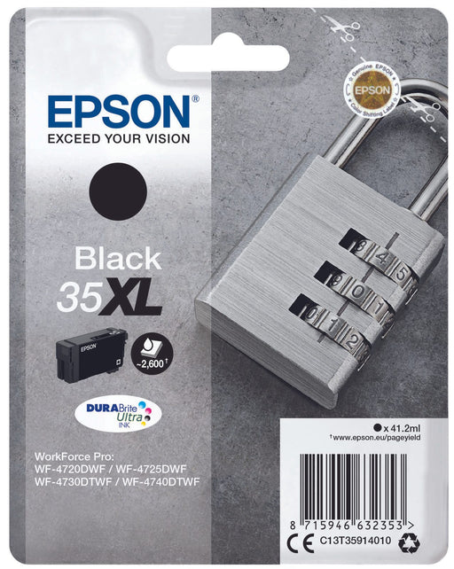 Epson Original 35XL Schloss Druckerpatrone schwarz 2.600 Seiten 41,2ml (C13T35914010)