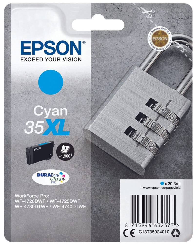 Epson Original 35XL Schloss Druckerpatrone cyan 1.900 Seiten 20,3ml (C13T35924010)