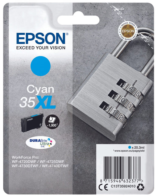 Epson Original 35XL Schloss Druckerpatrone cyan 1.900 Seiten 20,3ml (C13T35924010)