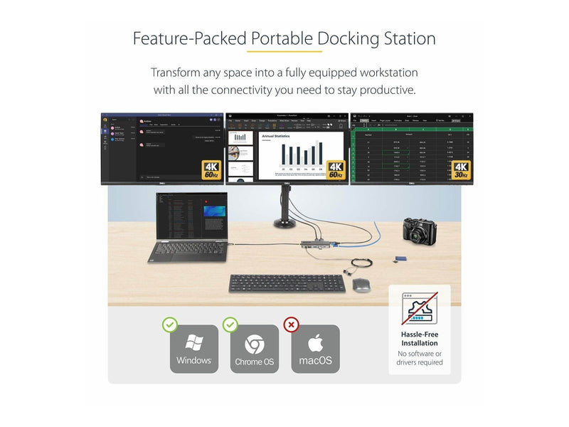 StarTech.com USB-C Triple-Monitor Multiport Adapter HDMI/DP/Card Reader - docking station - USB-C 3.2 Gen 1 / Thunderbolt 3 / Th