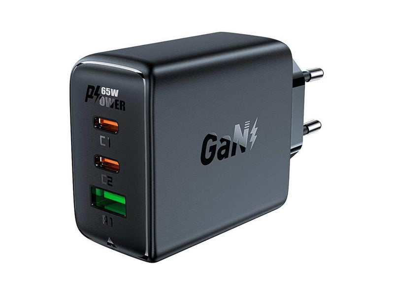 Acefast A41 network charger 2x USB-C + USB GaN 65W (black)