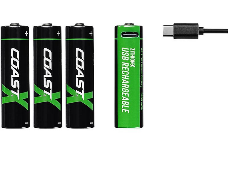 Coast Battery 1.5V AA Li-Ion rechargeable 2400 mAh USB-C cable pack of 4.