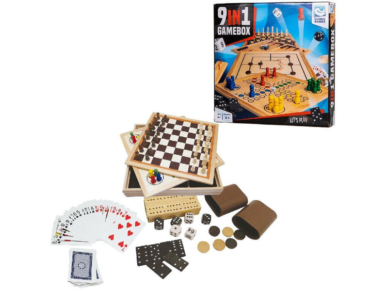 Clown Games 9-In-1 Game Box Wood