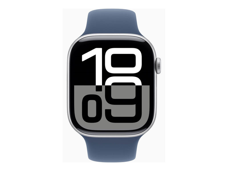 Apple Watch Series 10 GPS + Cellular 46mm - Silver Aluminium Case with Denim Sport Band - S/M