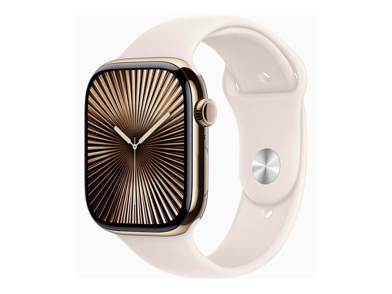 Apple Watch Series 10 GPS + Cellular 46mm - Gold Titanium Case with Starlight Sport Band - S/M