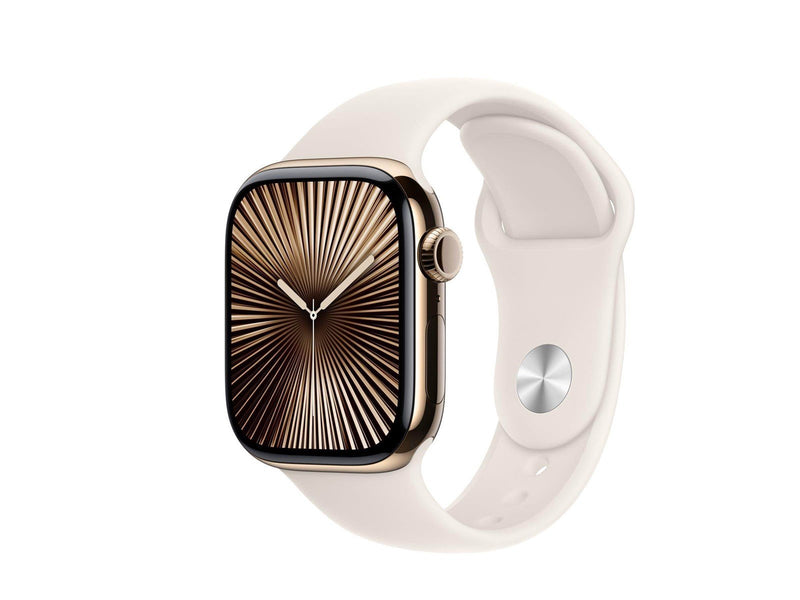 Apple Watch Series 10 GPS + Cellular 42mm - Gold Titanium Case with Starlight Sport Band - S/M