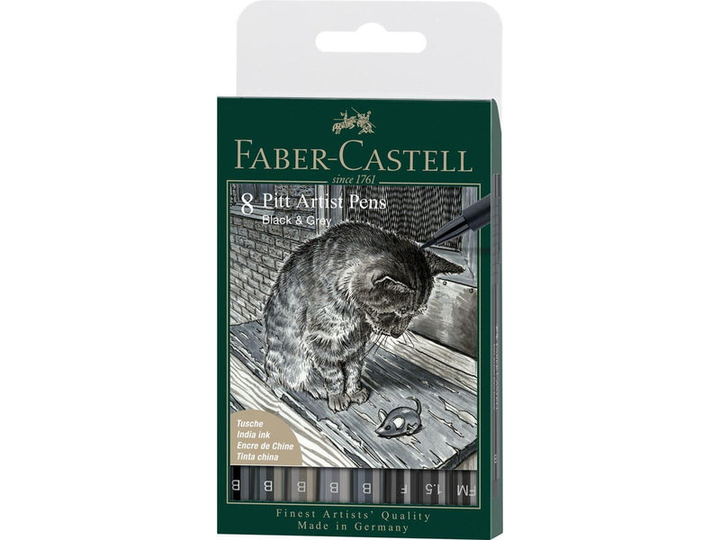 Faber Castell Pitt Artist Pen Set - Black and Grey (8 pcs)
