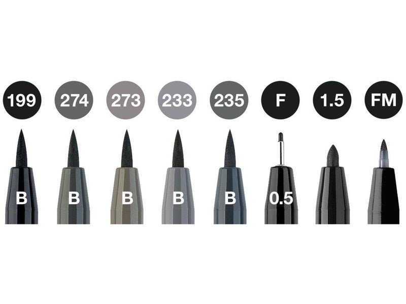Faber Castell Pitt Artist Pen Set - Black and Grey (8 pcs)