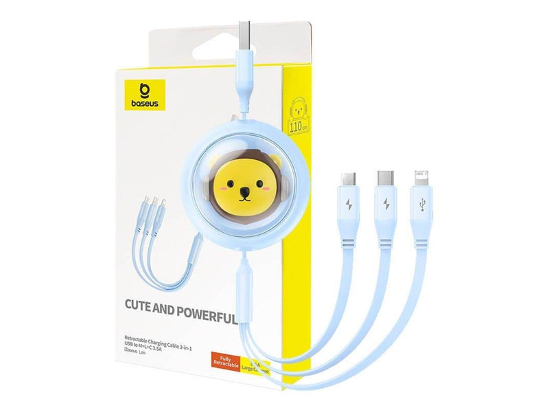Baseus Charging Cable 3w1 USB to USB-C USB-M Lightning 3.5A 1.1m (blue)