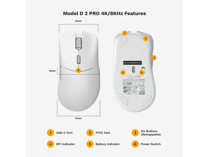 Glorious Model D 2 PRO Wireless - 4K/8K Polling - Gaming Maus (Weiß)
