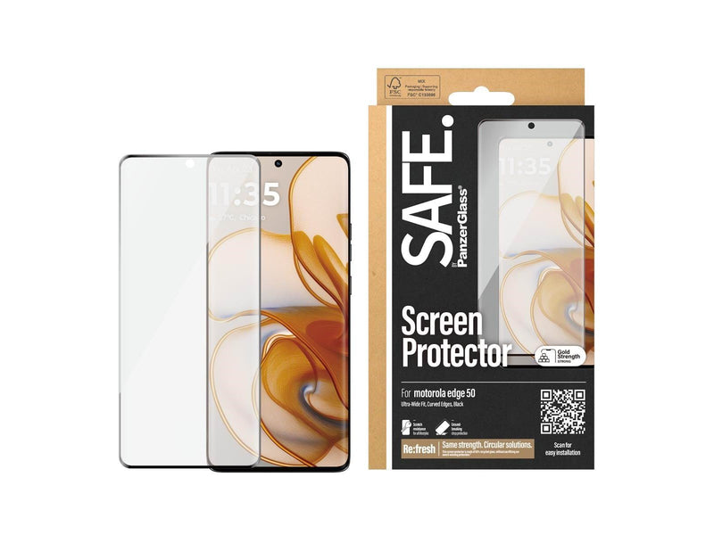 SAFE. by PanzerGlass Screen Protector w. Black Frame Motorola edge 50 | Ultra-Wide Fit