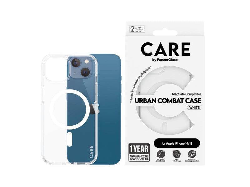 CARE by PanzerGlass Flagship Case Transparent Urban Combat w. White MagSafe iPhone 14 | 13