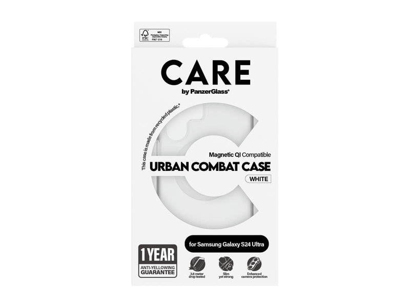 CARE by PanzerGlass Flagship Case Transparent Urban Combat w. White QI Compatible Samsung Galaxy S24 Ultra