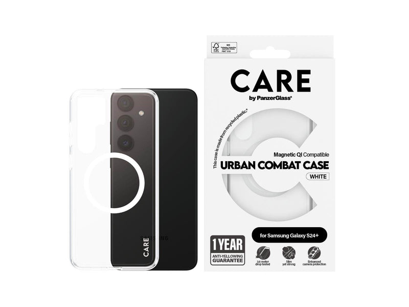 CARE by PanzerGlass Flagship Case Transparent Urban Combat w. White QI Compatible Samsung Galaxy S24+
