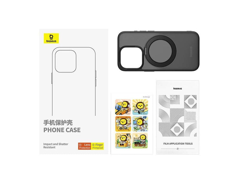 Baseus SkyRing Magnetic case with stand for iP 15 Pro + tempered glass and cleaning kit (black)