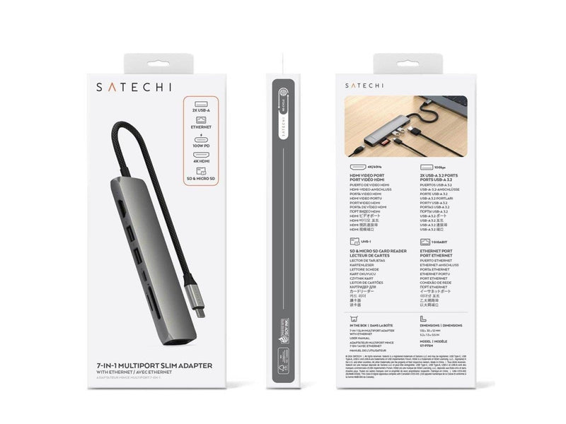 Satechi 7-in-1 USB-C Slim Multiport Adapter with Ethernet - Space Grey