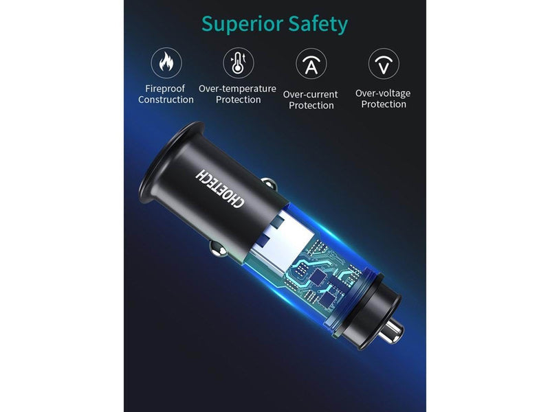 Choetech TC0006 1x USB-A 1x USB-C 30W PD 3.0 car charger (black)