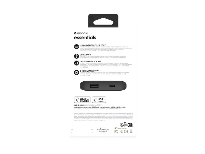 Mophie Essentials Powerbank (Akku) - schwarz - 10000 mAh