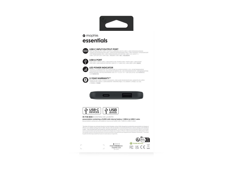 Mophie Essentials Powerbank (Akku) - schwarz - 5000 mAh