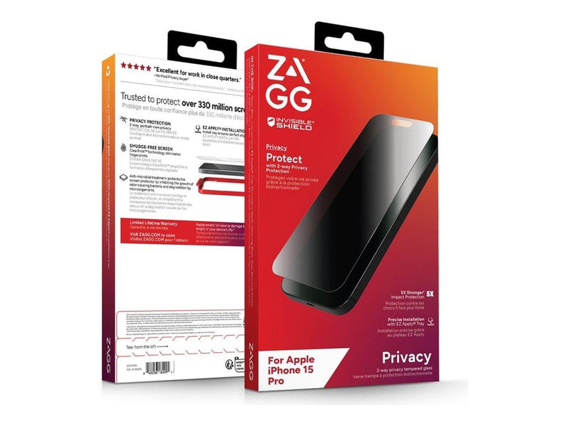 ZAGG InvisibleShield Glass Elite Privacy for Apple iPhone 15 Pro