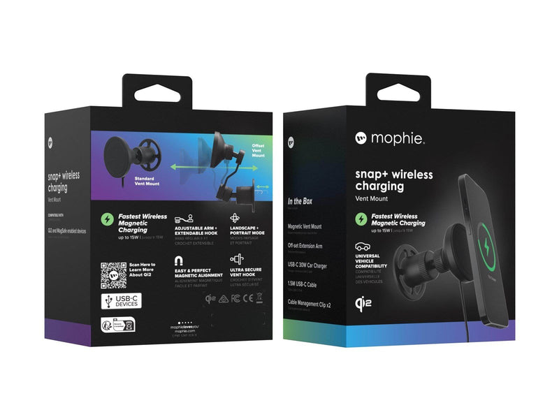 Mophie snap+ car wireless charging holder - magnetic vent mount - + AC power adapter - 15 Watt