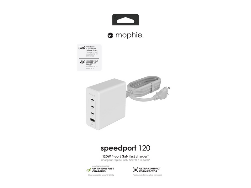 Mophie USB-C 120W Wall Adapter PD HUB (3xUSB-C + 1xUSB-A) GaN - White