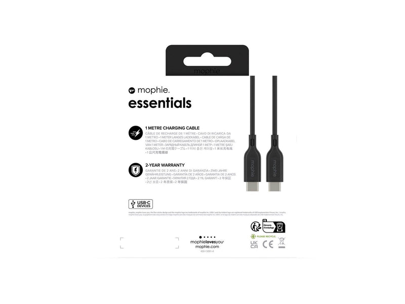 Mophie essentials USB cable 24 pin USB-C (M) to 24 pin USB-C (M) 1 m