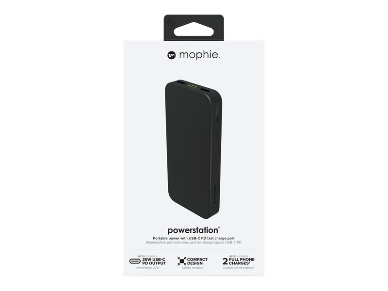 Mophie Powerstation USB 24 pin USB-C - 20 Watt Powerbank (Akku) - schwarz - 10000 mAh