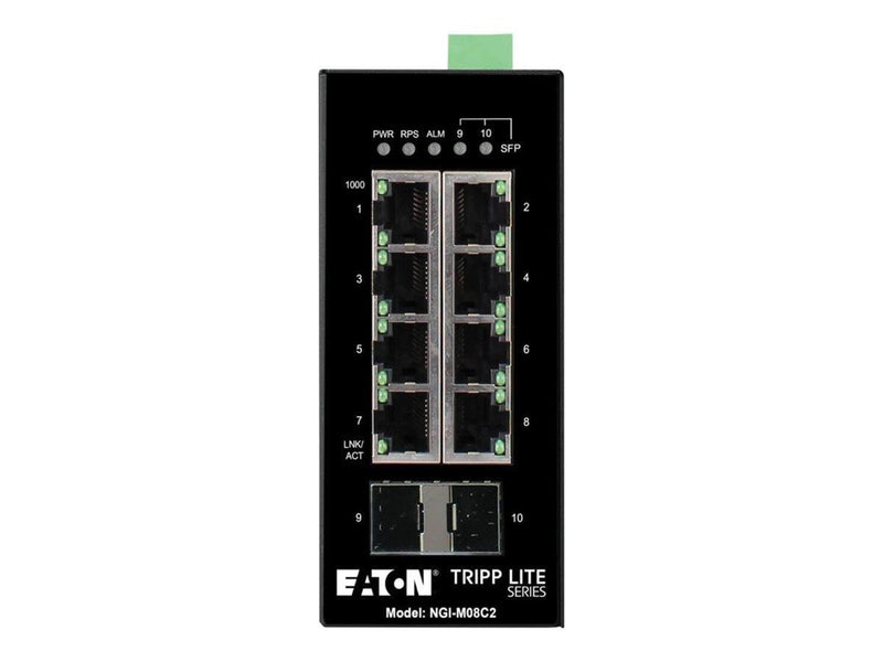 Tripp Lite Eaton  series 8-Port Managed Industrial Gigabit Ethernet Switch - 10/100/1000 Mbps 2 GbE SFP Slots -40° to 75°C DIN M