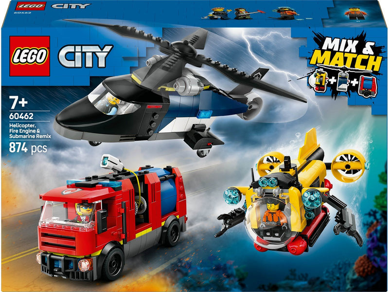 LEGO City 60462 Kombinationsset mit Hubschrauber, Löschauto und U-Boot